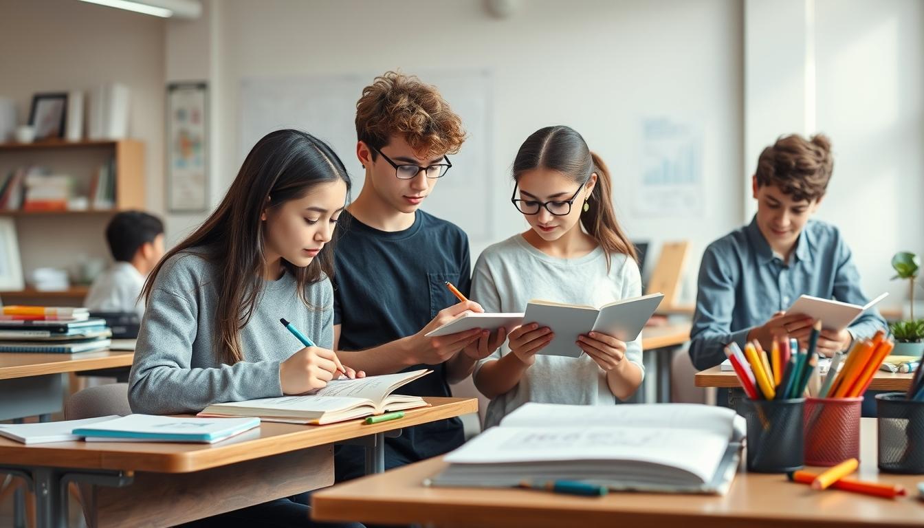 Student using a study guide to organize academic notes
